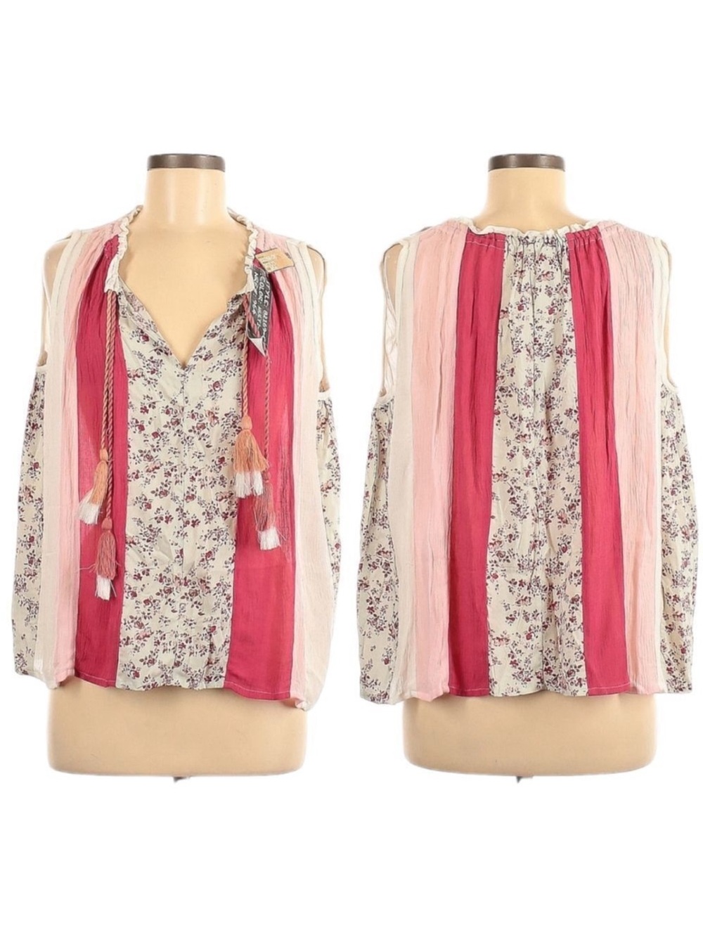 NWOT ROCKS & INDIGO Floral Boho Tassel Sleeveless Top M